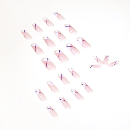 Oblique French white nude press on nails medium and long square manicure nail piece removable fake nail piece wholesale｜365nails