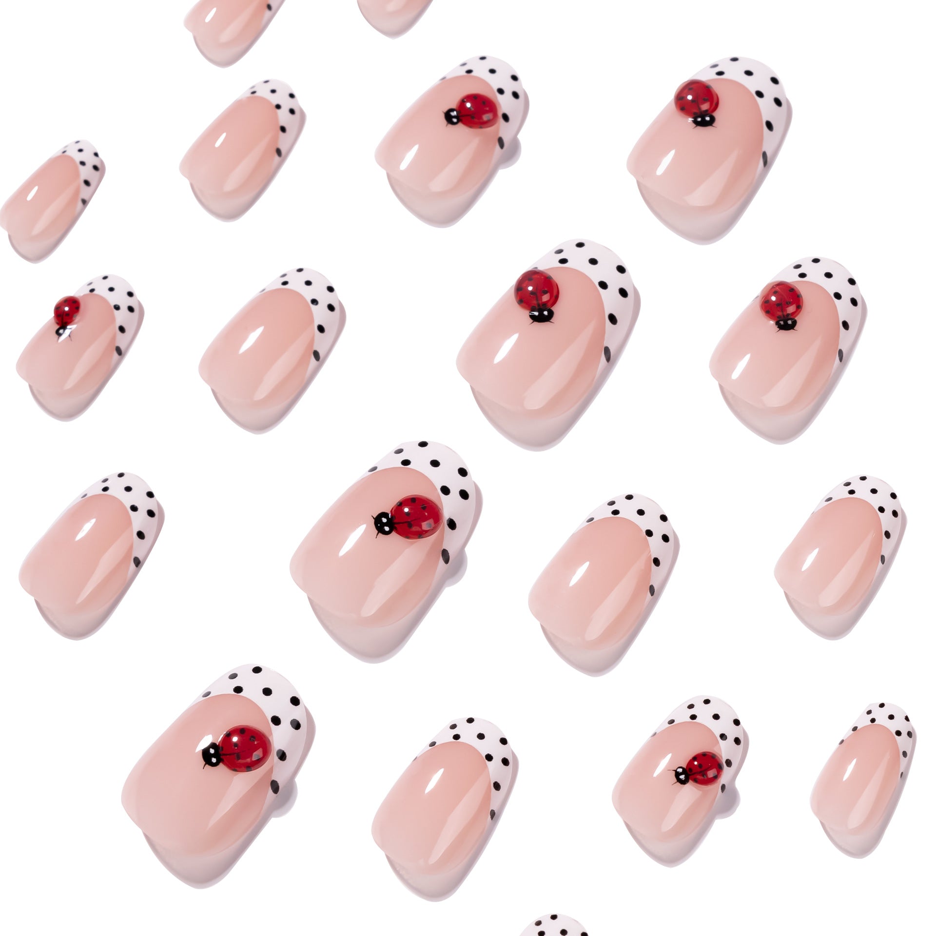 365nails: "Ladybug Polka Dot French Oval" – Cute Press-on Nails