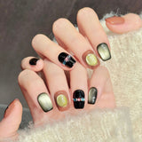 Red Black Cat Eye Short Press On Nails