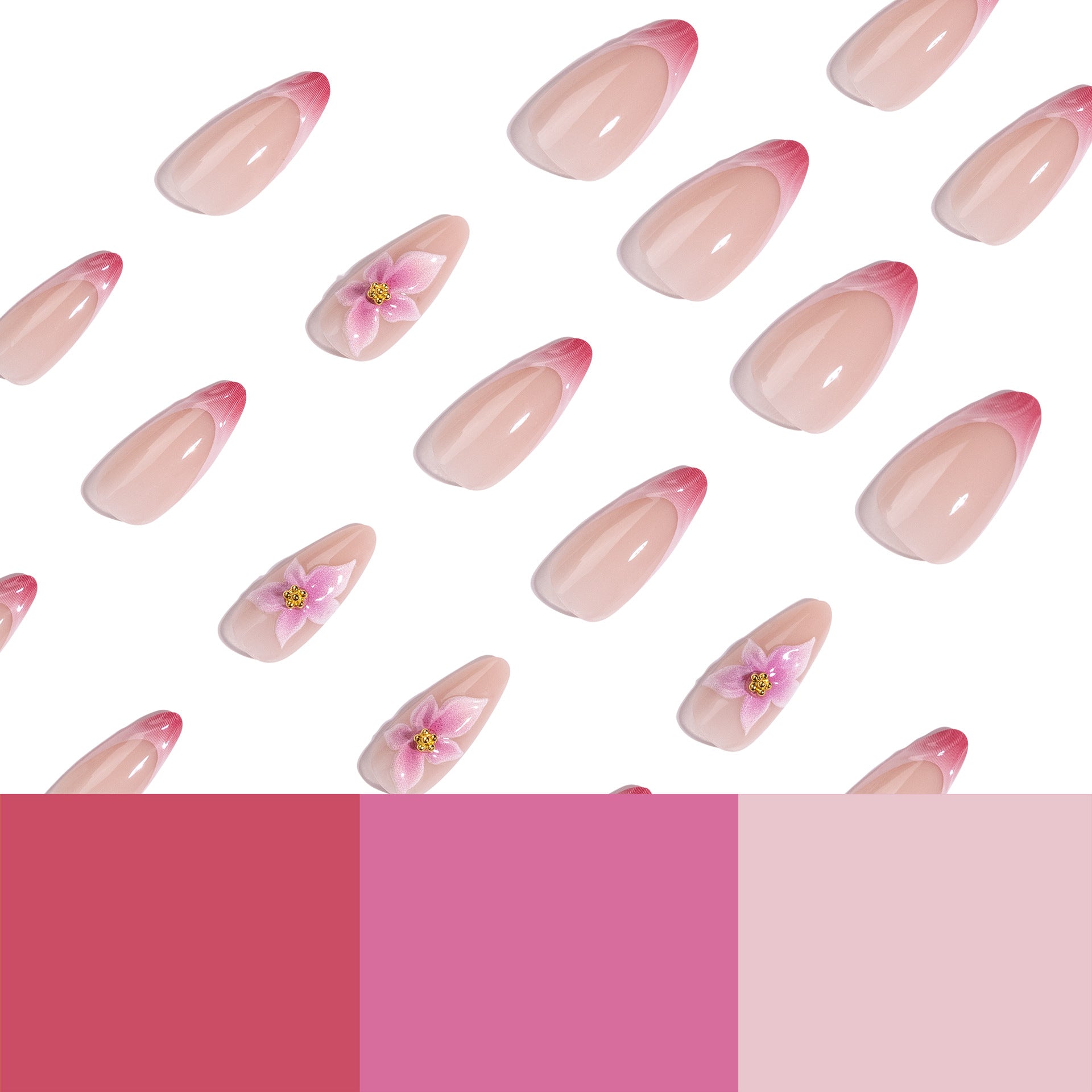 365nails: "Pink Swirl French with 3D Flower Almond" – Elegant Press-on Nails