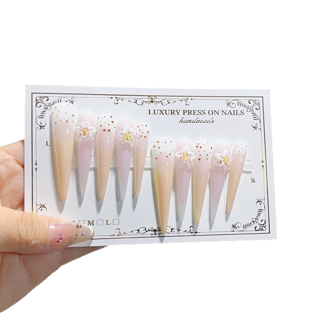 Soft Gradient Floral Dotted Elegant Press On Nails