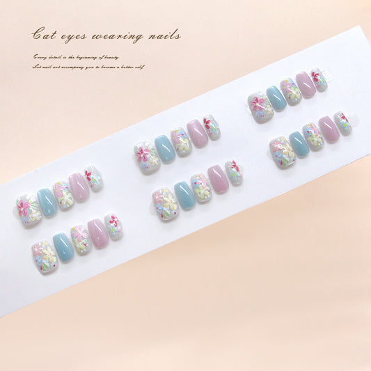 Nail Tips  prefabricated nail spring fresh flower cat eye versatile white atmosphere  manicure 30 pieces｜365nails
