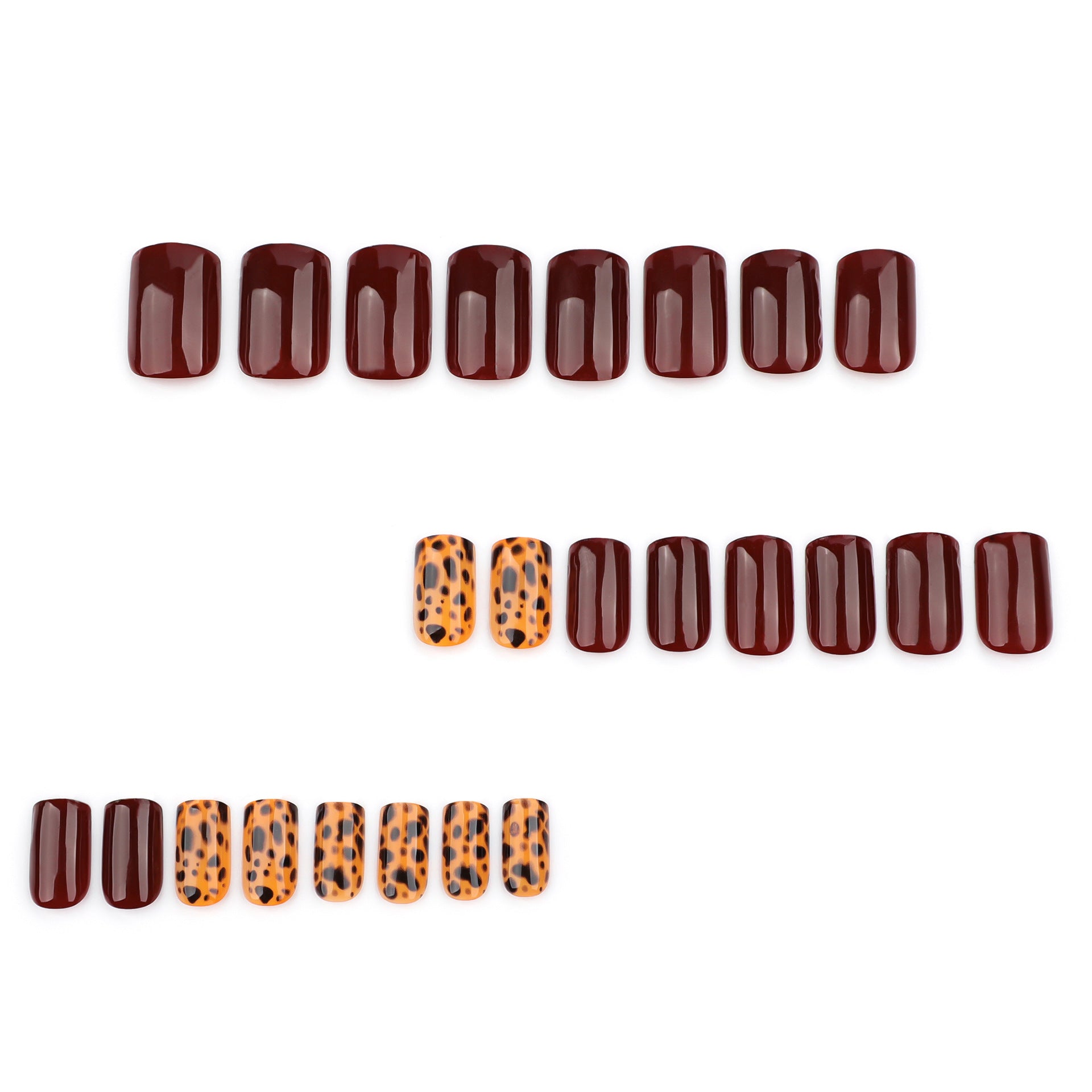 Maillard 豹紋×酒紅純色短款方形穿戴甲（秋季款）批發