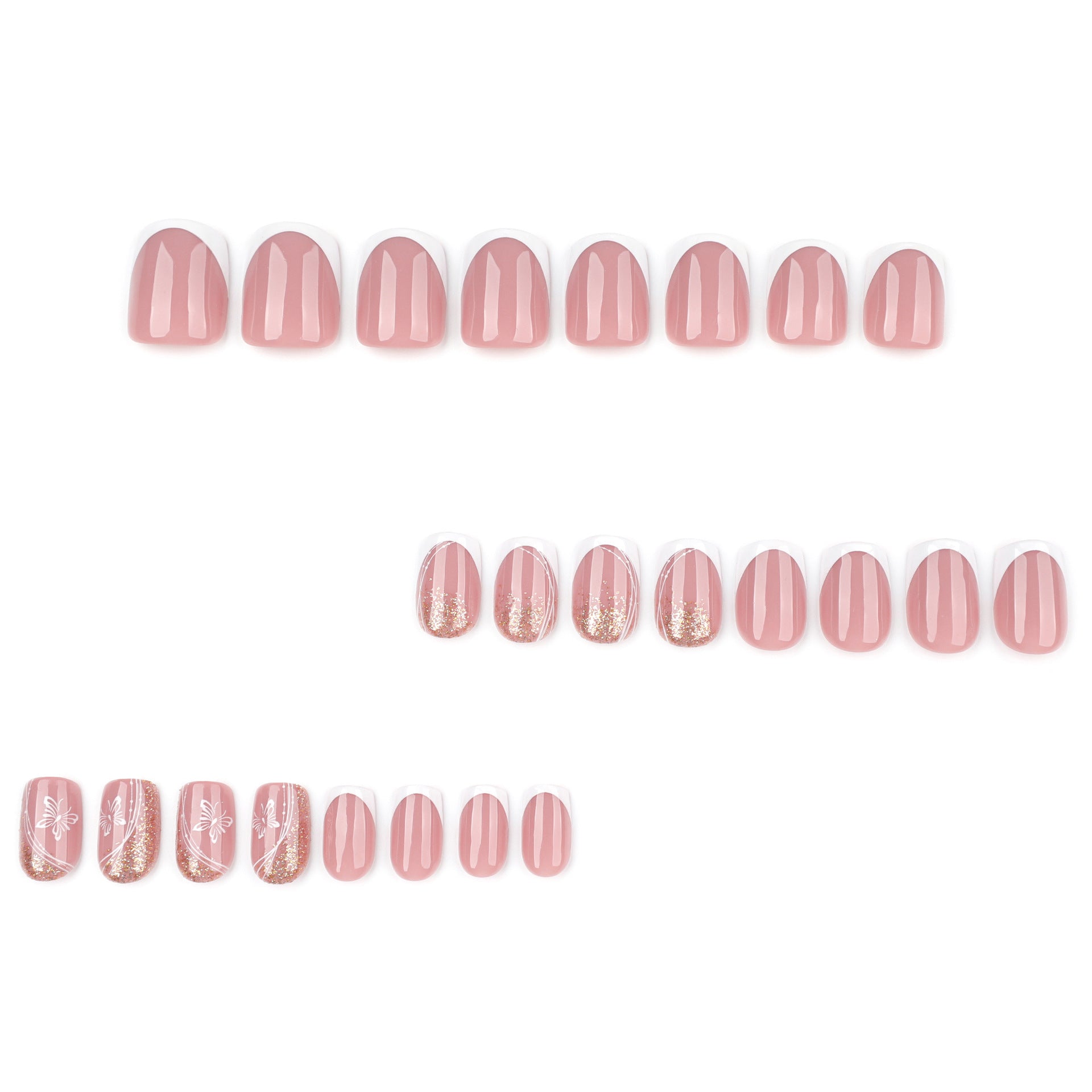 Simple French White Butterfly Gold Glitter Square press-on nails