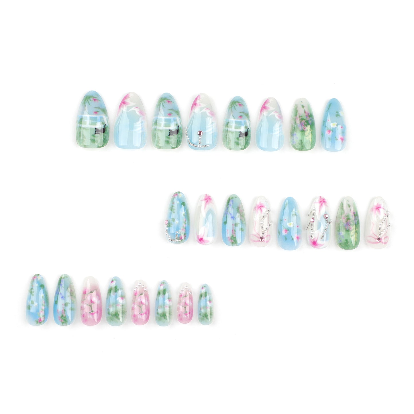 Pcs of 24 spring and summer new almond-shaped manicure  pastoral style small fresh flowers  pads wholesale｜365nails
