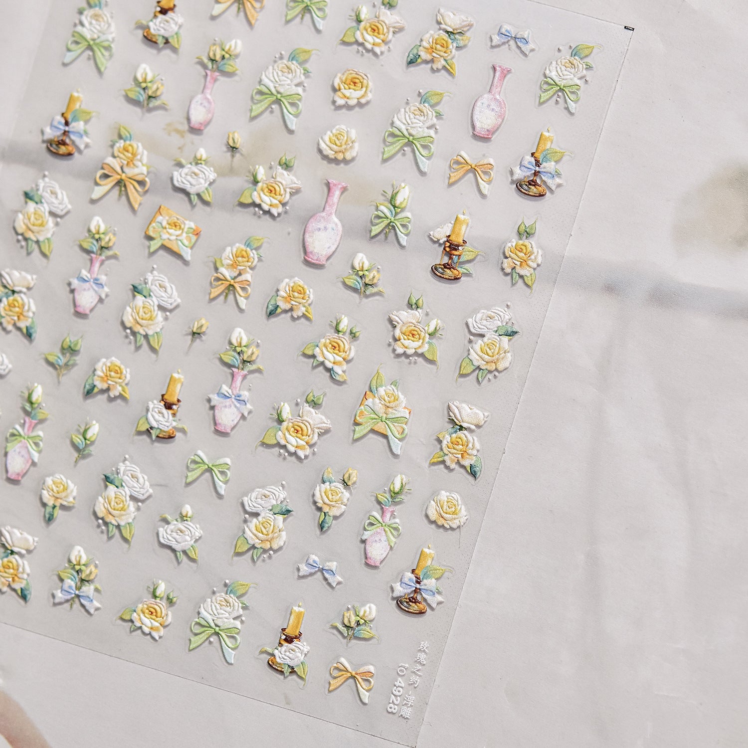 Vintage Floral Vase Nail Stickers – 5D Embossed Still Life Elegance Set