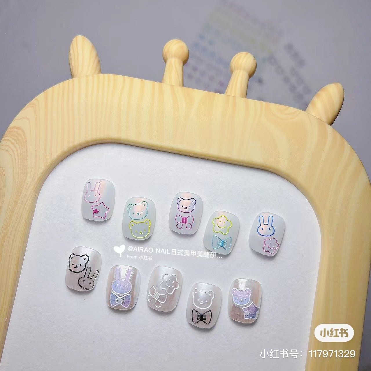Holographic Pink Bunny Nail Stickers – 5D Embossed Cute Animal Set