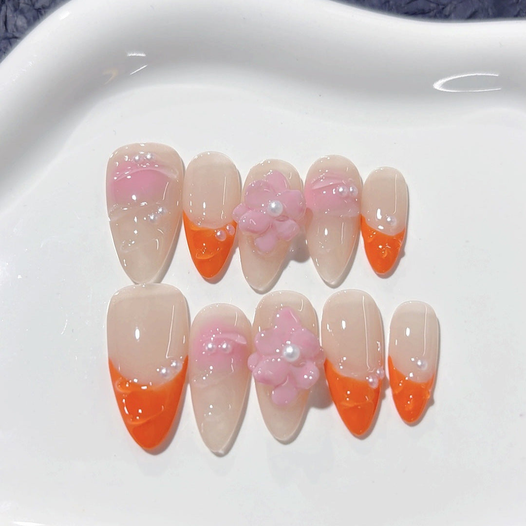 Peach Blossom: "Sunset Bloom" – Long Almond Press-On Nails