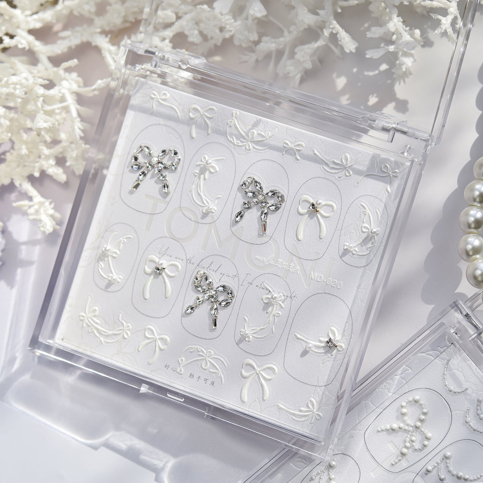 Bridal Bow & Crystal: "Ethereal Elegance" – 3D Embossed Nail Sticker