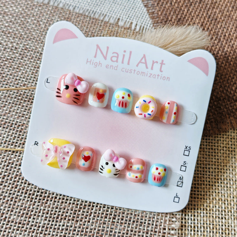 365nails-Série Infantil Hello Kitty: "Festa Doce de Donuts" – Unhas Postiças Infantis Curtas Quadradas