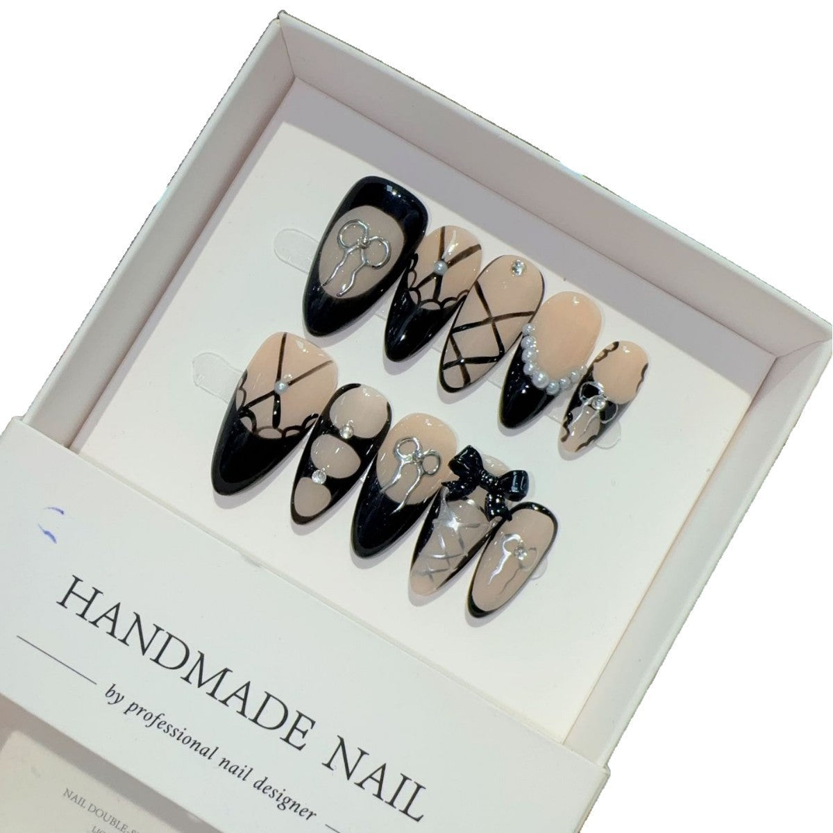 365nails: "Midnight Ballet" – 3D Bow Handmade Stiletto Nails