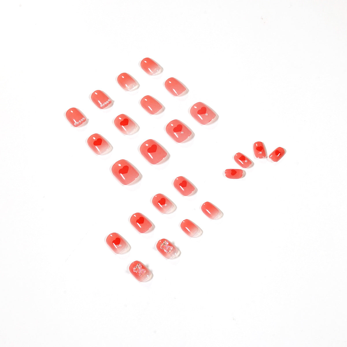 Uñas postizas con diseño de oso rojo, con diseño de roca y azúcar, con diseño de viento, para prensar y quitar (365nails)