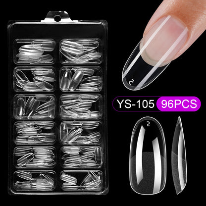 Nail Tips press on nails pads 96 pieces seamless ultra-thin almond fake nail patches removable fully transparent matte extended manicure