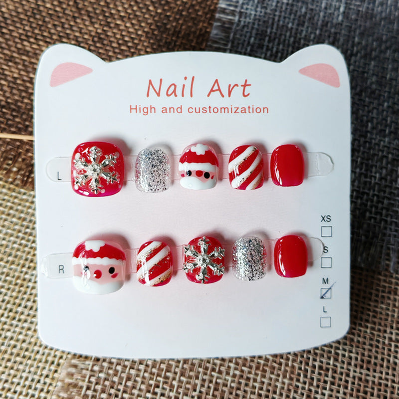 365nails-聖誕歡樂兒童系列：「聖誕老公公的雪花魔法」 – 兒童短款方形穿戴甲