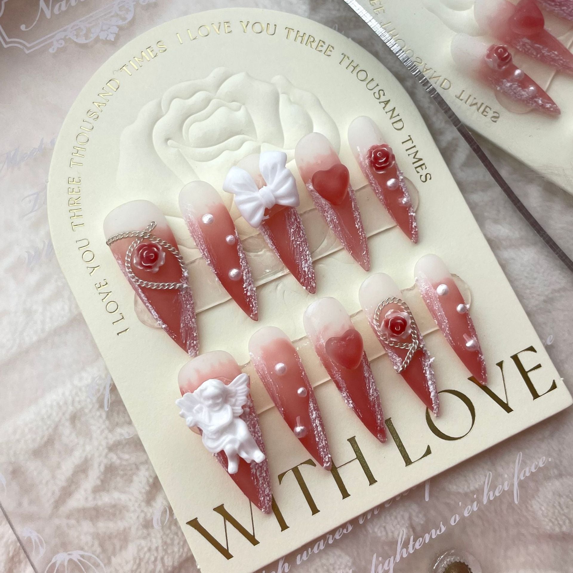 Rose Angel Baroque rose plaster handmade press on nails new high-end removable | 365nails