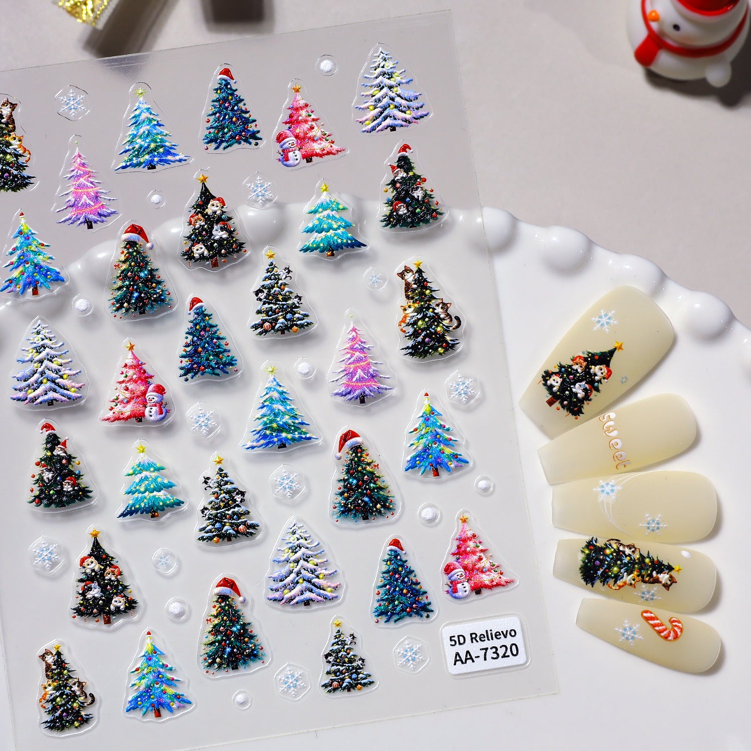 Original Christmas snowman manicure sticker 5D relief three-dimensional colored Christmas tree DIY nail sticker jewelry AA