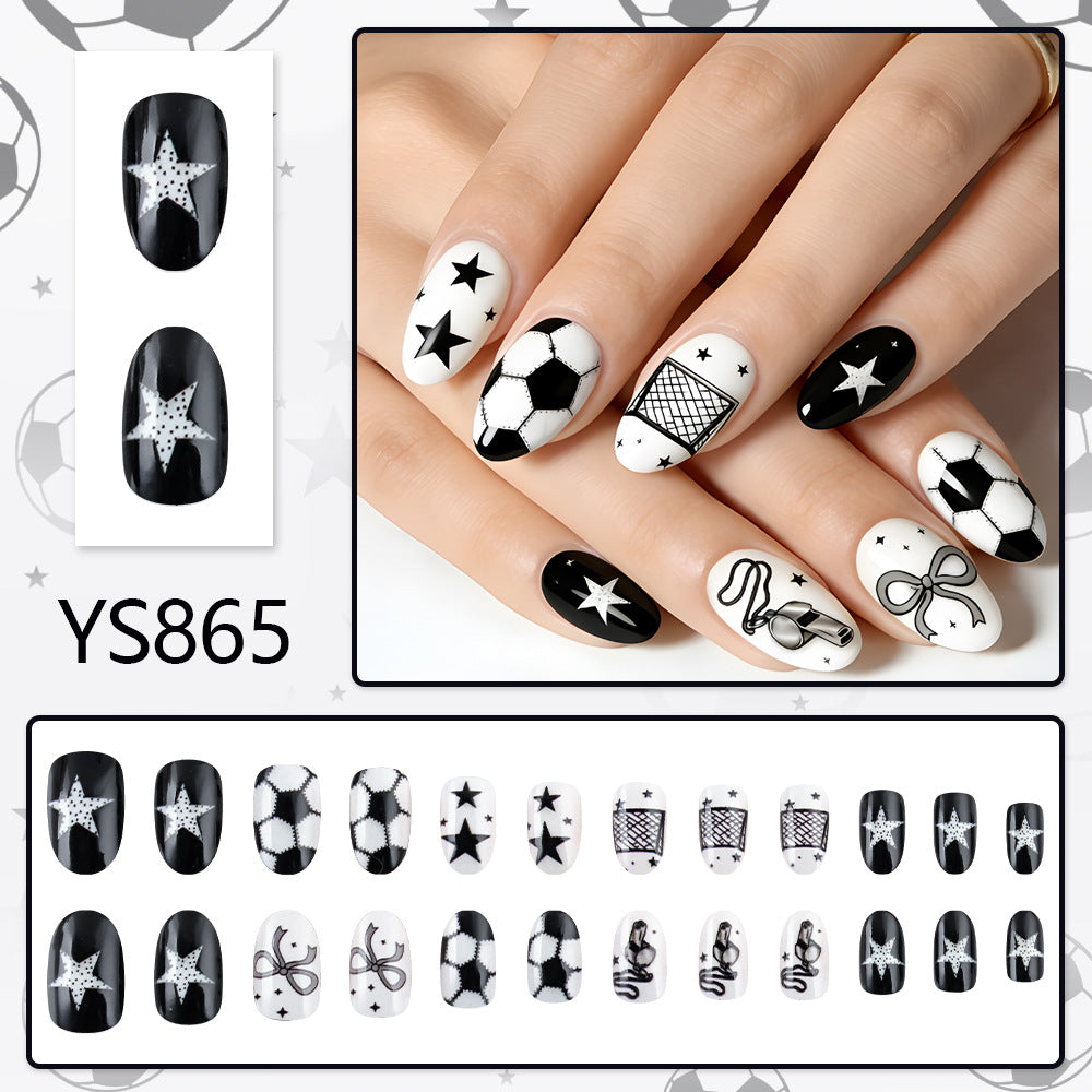 World Cup Classic Black White Football Elements Press-On Nails (Matte/24pcs/Oval)