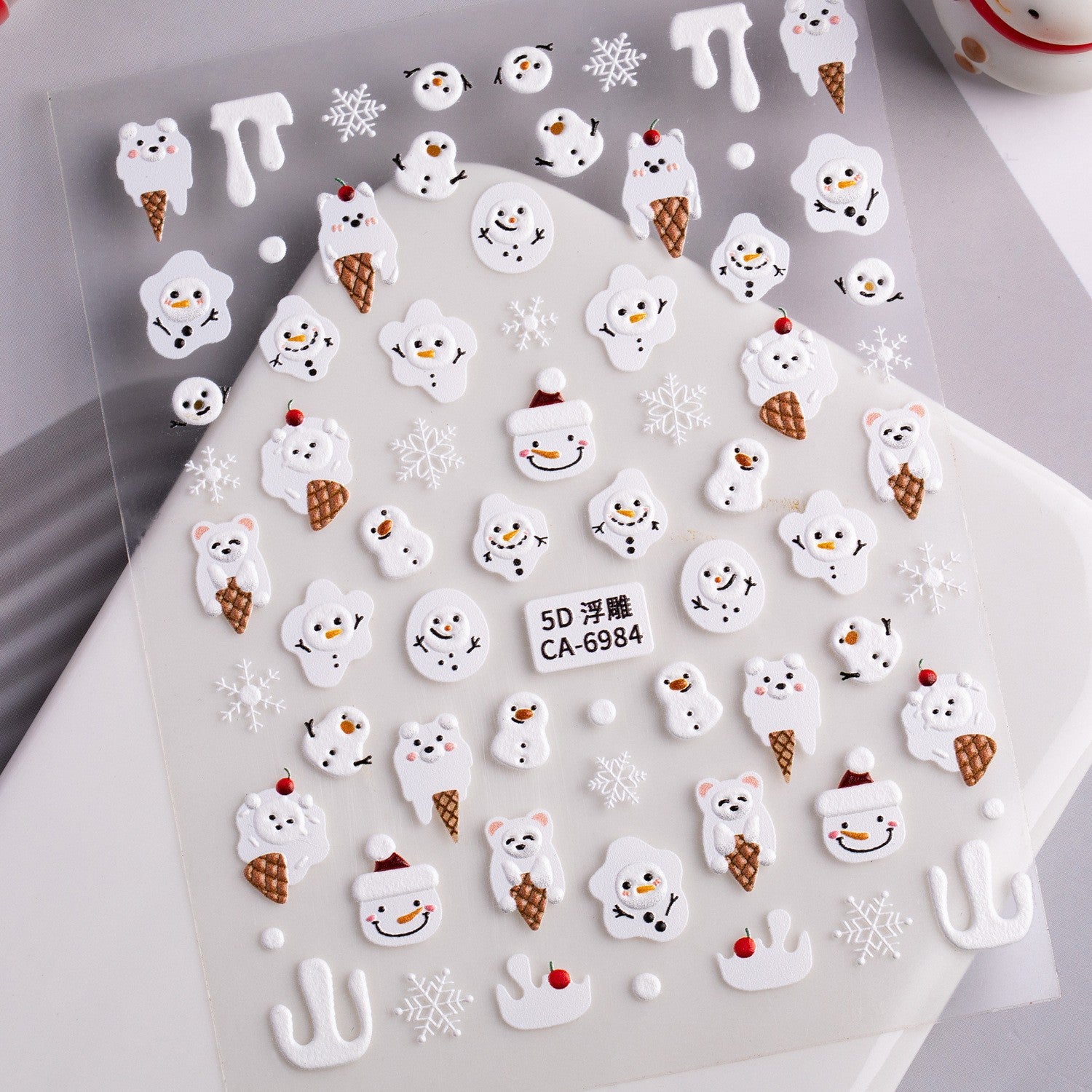 Cute Christmas Snowman Nail Art Sticker 5D Embossed Three-dimensional Santa Claus Elk Nail Sticker Ornament CA