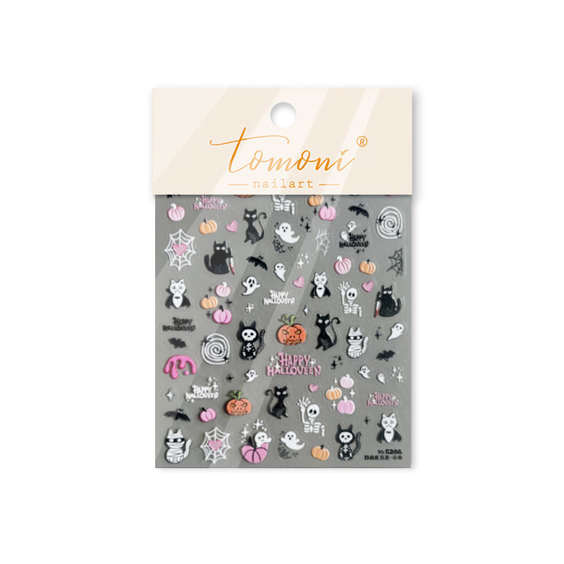Spooky Halloween: "Pink Cat Halloween" – 3D Embossed Nail Sticker