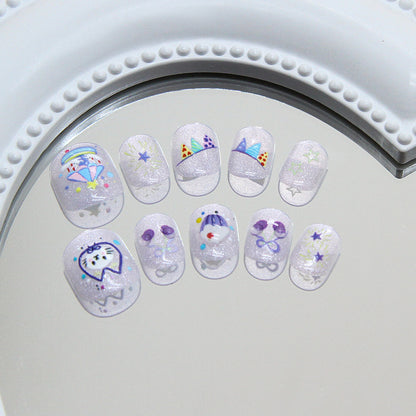 Gorgeous stars fireworks three-dimensional cartoon cat kids nails｜365nails