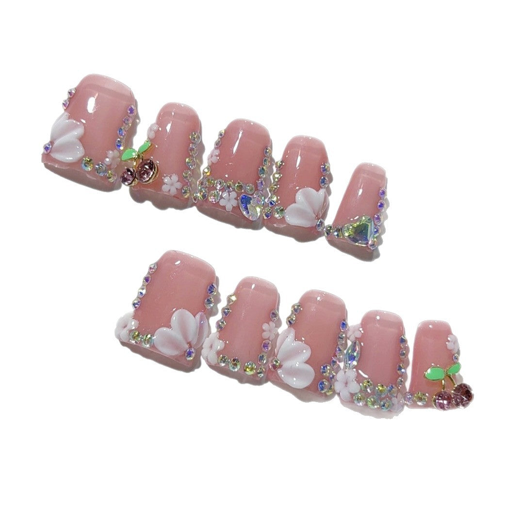 Cherry Blossom Gala: "Blossom Cherry" – Unhas Postiças Curtas Quadradas