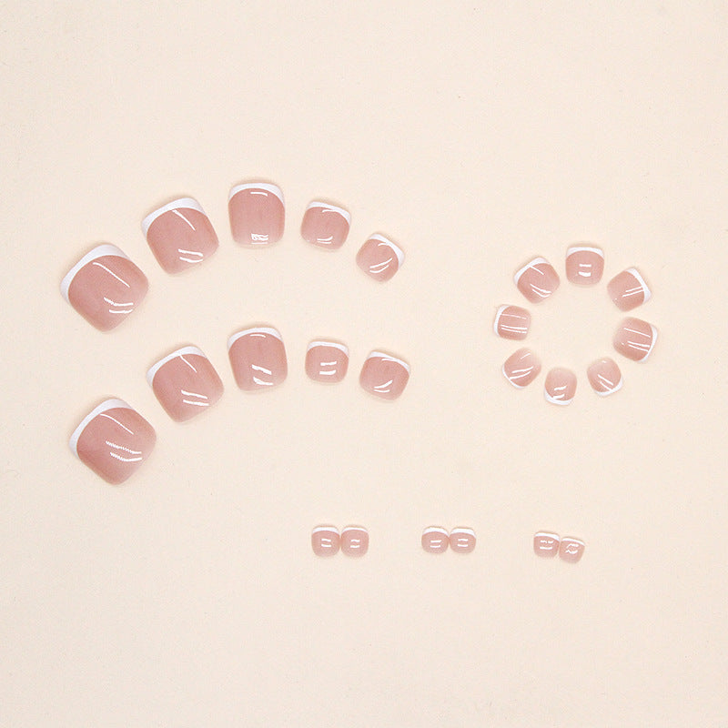 연핑크×화이트 심플 프렌치 발톱용 프레스온 네일 — 귀여운 젠틀 걸 스타일｜365nails