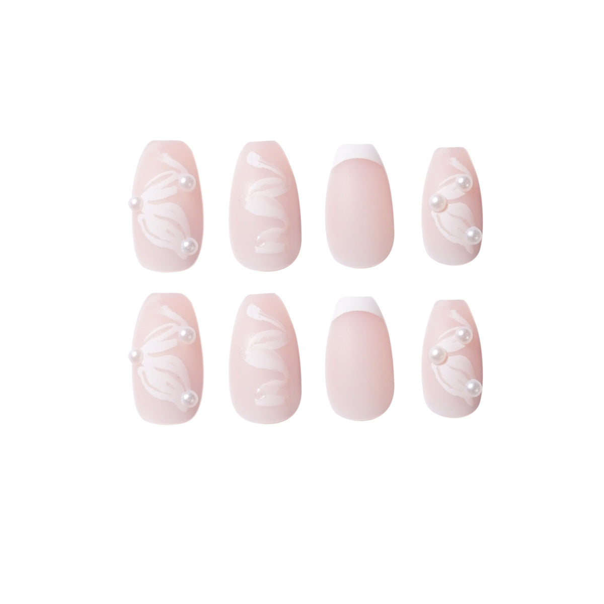Pink Ballet Ribbon French Pearl Wearing Nail Finished Fake Nail Nail Patch Nail Patch Removable Nail Patch｜365nails