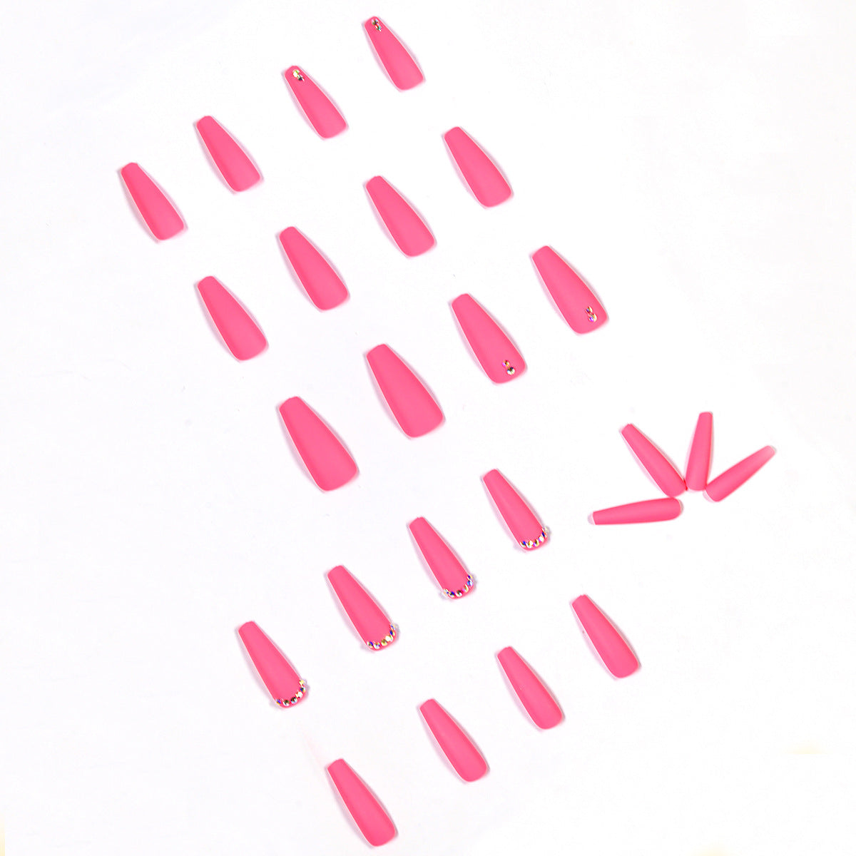 Uñas postizas con diseño de media luna y diamantes de imitación, color rosa, para manicura, acabado, parche para uñas, suministro directo | 365nails