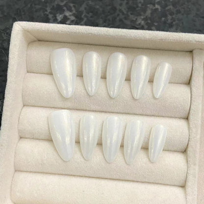 2025 new handmade press-on nails  popular white moonlight simple phototherapy versatile nail sticker | 365nails