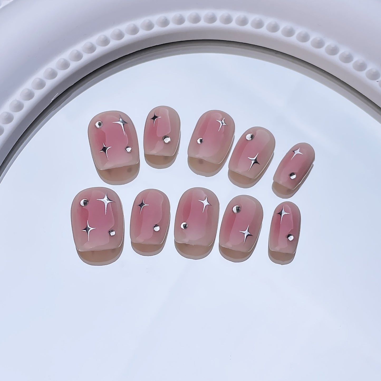 Uñas postizas hechas a mano, con pistola rociadora, rubor, difuminado, estrella, parche corto, pieza de uña de alta gama, producto terminado | 365nails