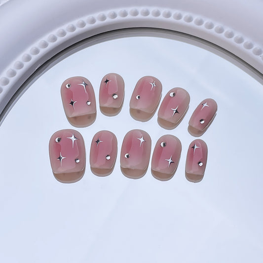 Pure Handmade Press-on Nails spray gun blush smudge star short nail patch high-end wearable nail piece finished product｜365nails