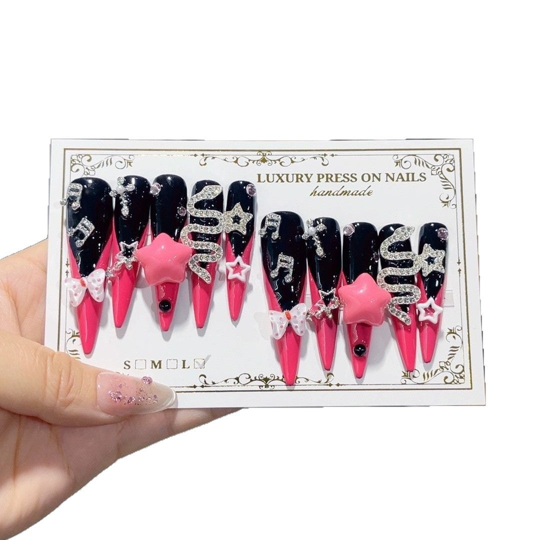 Dark Cherry Gothic Star Snake Extra Long Press On Nails