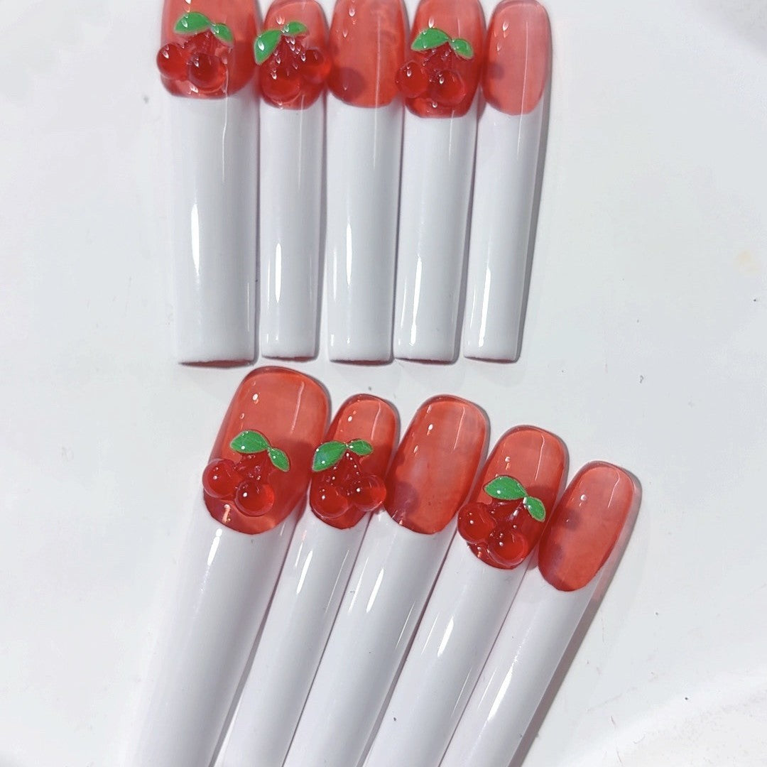 Cherry French White Extra Long Press On Nails