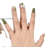 365nails: "Sage Garden" – 3D Bow & Floral Handmade Square Nails