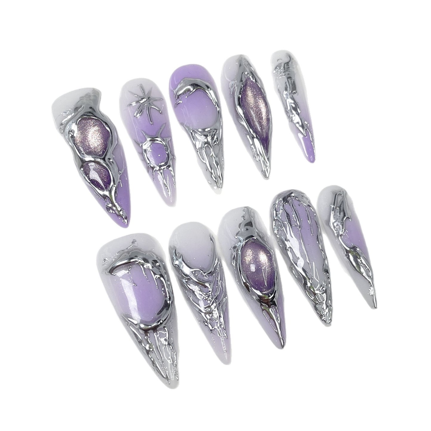 Chrome Galaxy Aura Series Press-On Nails