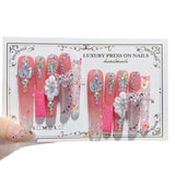 Rose Glitter Butterfly Crystal Press On Nail Set