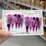 Purple Gothic Rose Crystal Statement Press On Nails