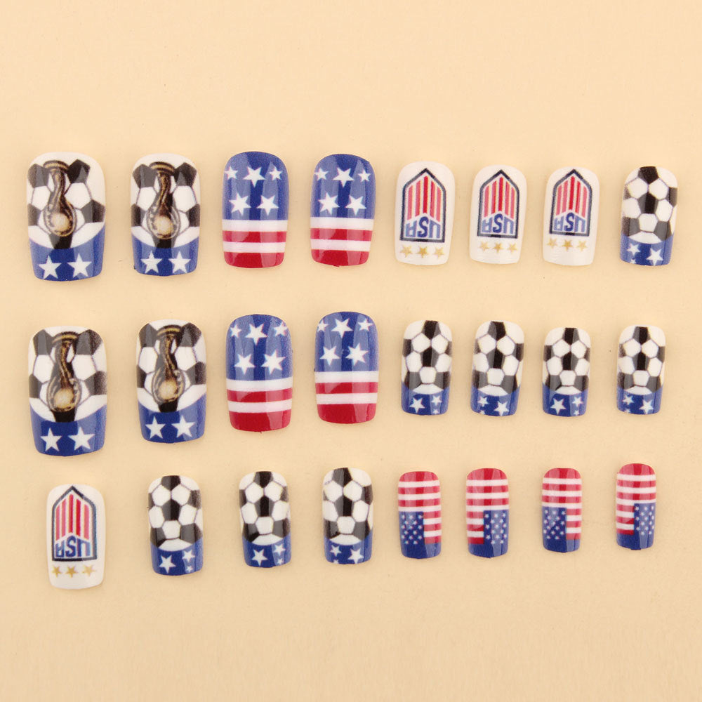 World Cup USA Flag Football Emblem Press-On Nails (Long Square/24pcs/Patriotic)
