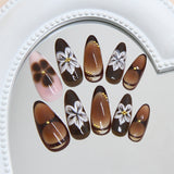 Three-dimensional amber engraved and smudged gold beads, retro temperament, niche   removable nail art pieces 24 pieces｜365nails