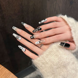 Spice Girl  black and white contrasting color magic mirror hand-painted crocodile pattern totem press-on nails personalized manicure | 365nails