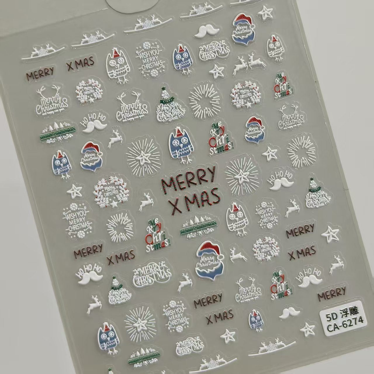 Winter Christmas Snowflake Nail Art Sticker 5D Embossed Three-dimensional White Hollow Snowflake Nail Sticker Ornament CA