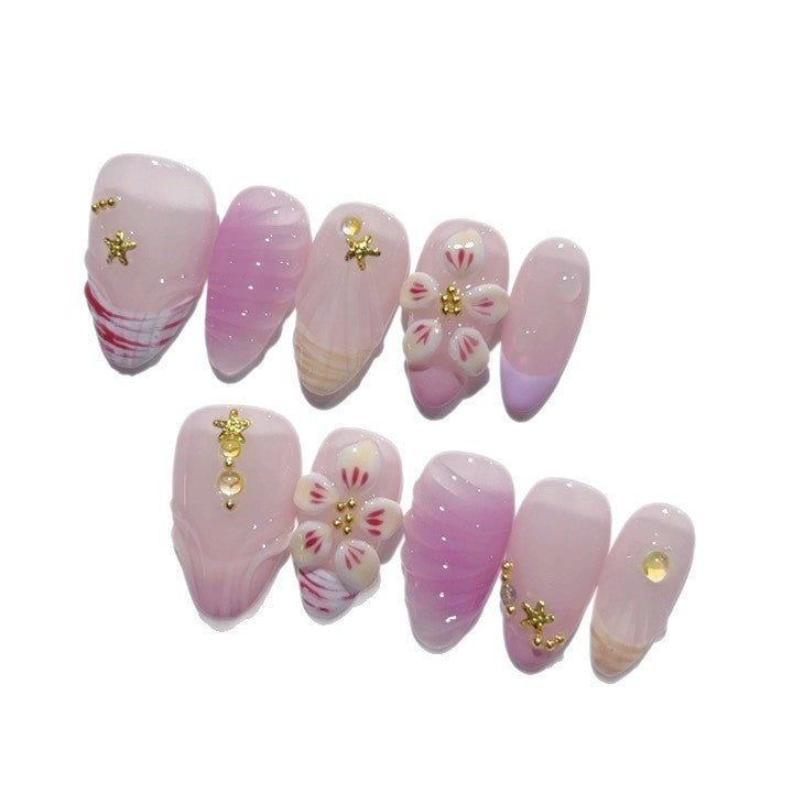 Pink Romance : "Lueur de fleurs de cerisier" – Ongles press-on courts forme amande faits main