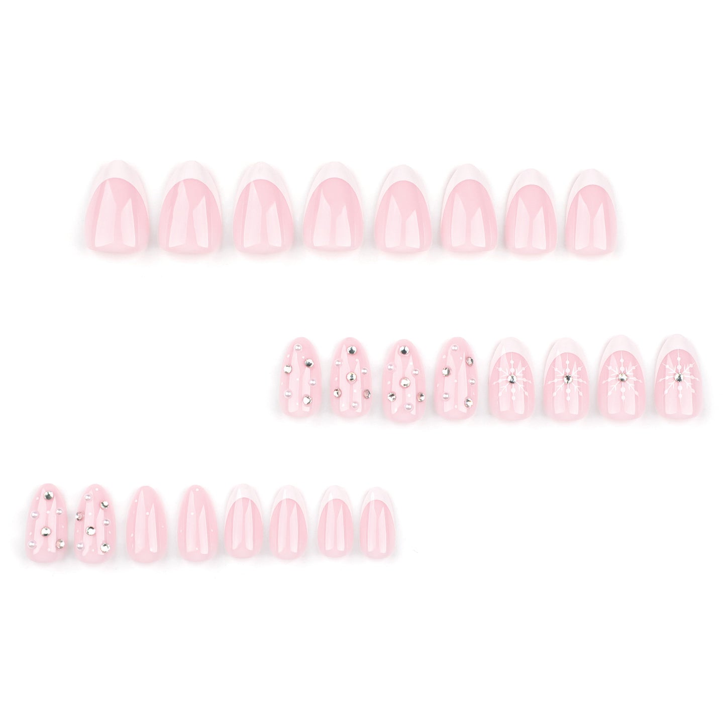 Christmas snowflake wears nail fake nails  hot-selling nail art flash diamond French nail piece fake nails wholesale｜365nails