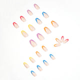 Série de unhas francesas com acabamento em arco-íris, unhas postiças, remendo de unha, remendo de unha, unhas prontas para uso｜365nails