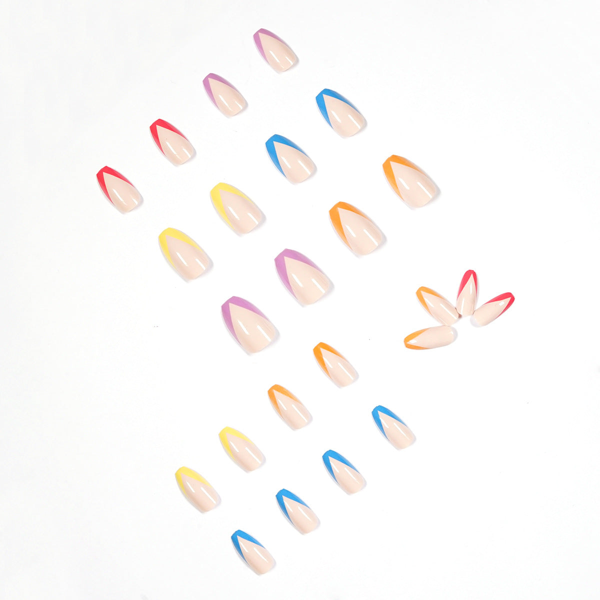 Série de unhas francesas com acabamento em arco-íris, unhas postiças, remendo de unha, remendo de unha, unhas prontas para uso｜365nails