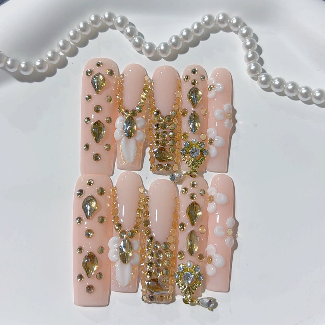 Gold Crystal Floral Luxury Press On Nails