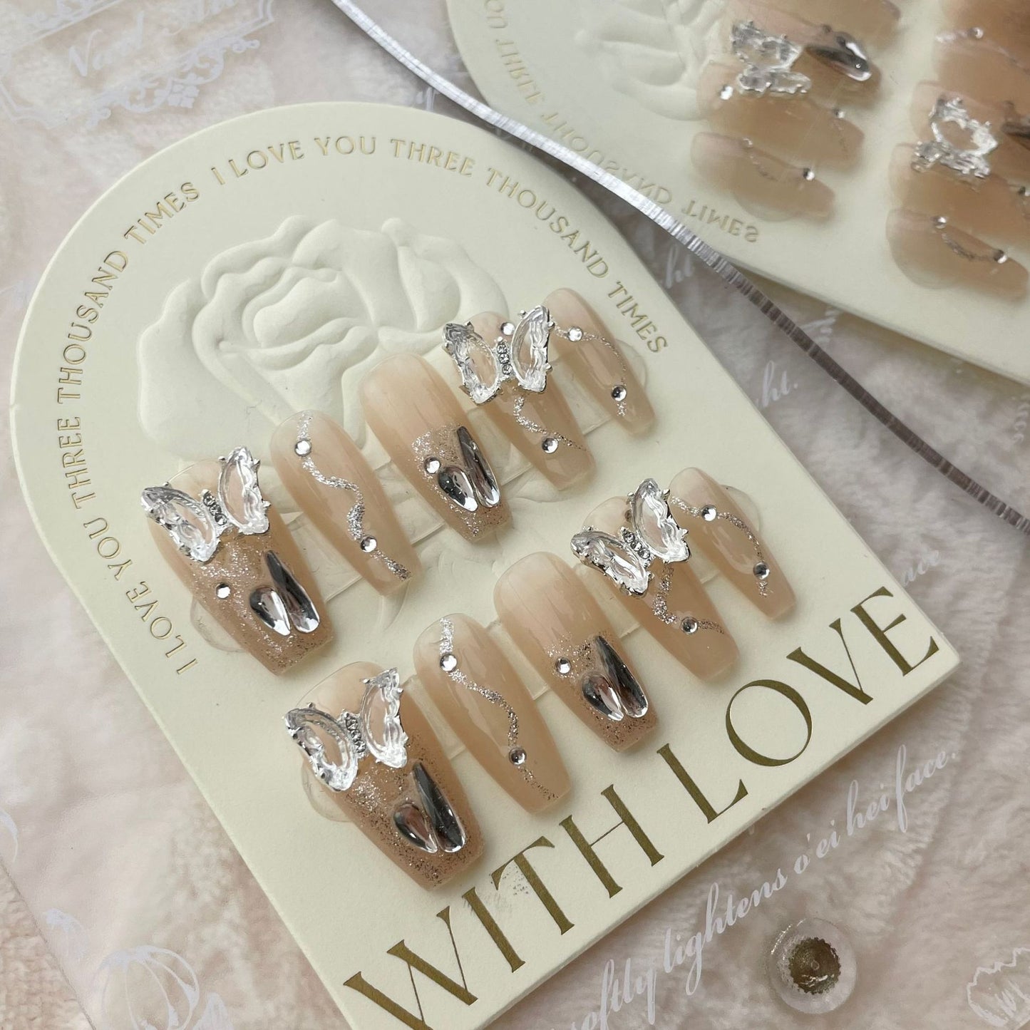 Nude Bow Chrome & Orange Cute Mix Nails