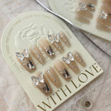 Nude Bow Chrome & Orange Cute Mix Nails