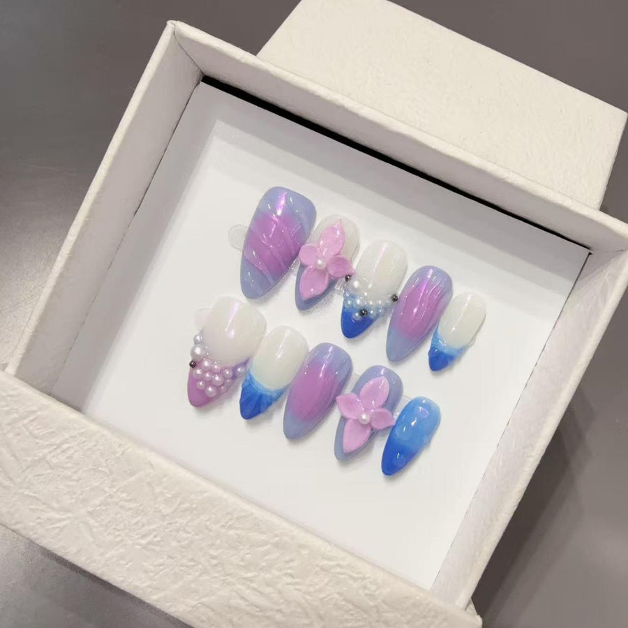 365nails: "Purple Bloom" – 3D Floral Handmade Almond Nails
