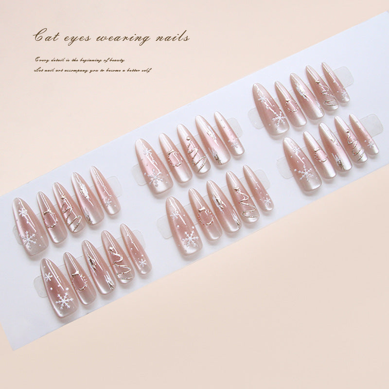 Nail Tips  Prefabricated nail Christmas Three-dimensional Snowflake Ice Clear Blush cat eye Nail Art Wear 30 pieces｜365nails